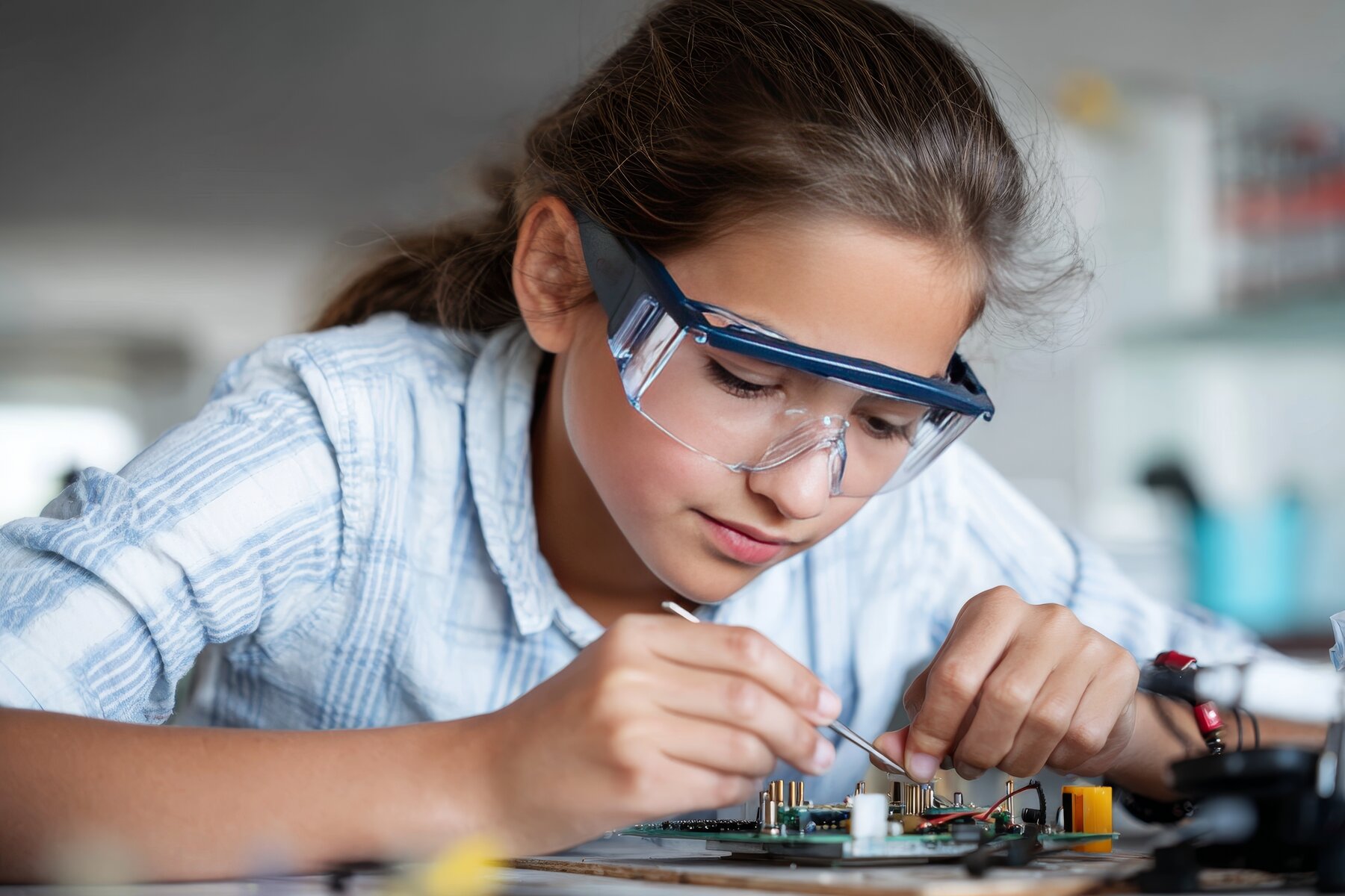 Jugendliche beim sicheren Arbeiten an Elektronik